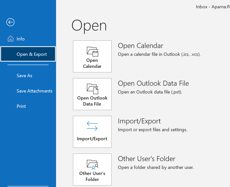 Select the Open/Export option and click on the Import/Export option.